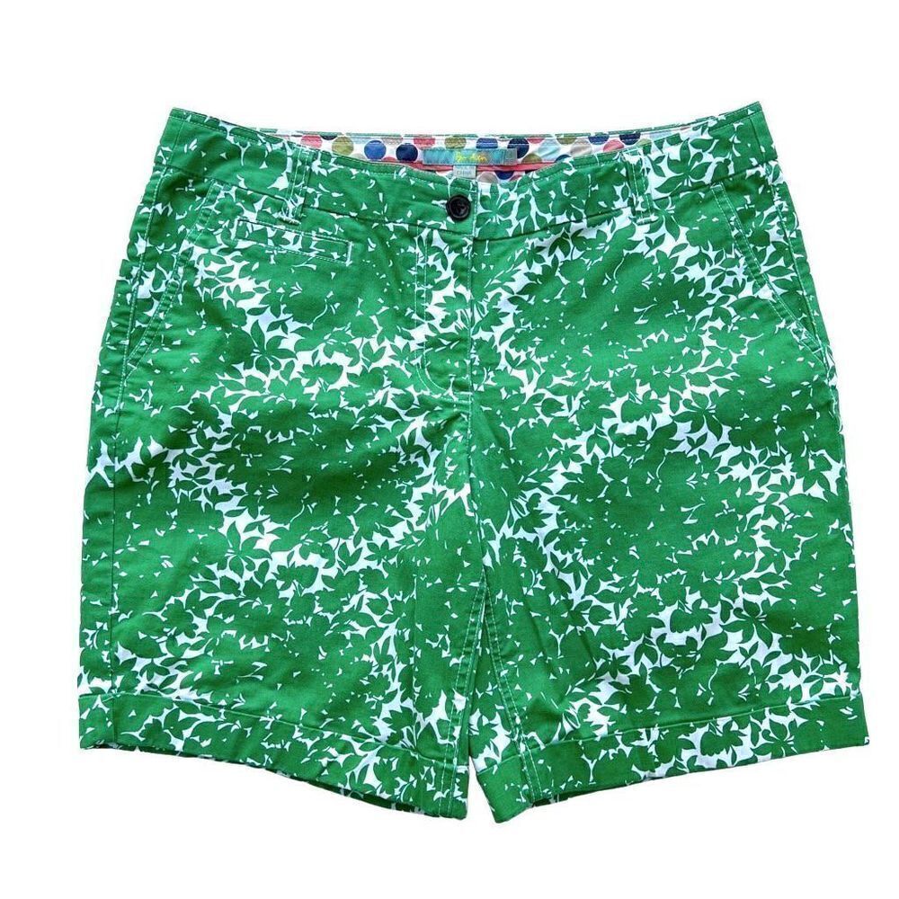 Boden Bermuda Chino Shorts Emerald Green White Floral Pattern Cotton size 10